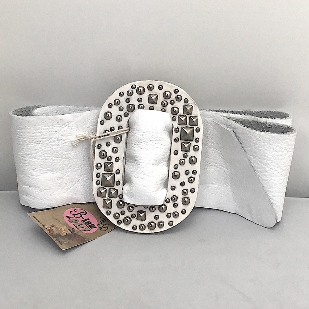 Vintage B-Low the Belt Genuine White Leather Belt